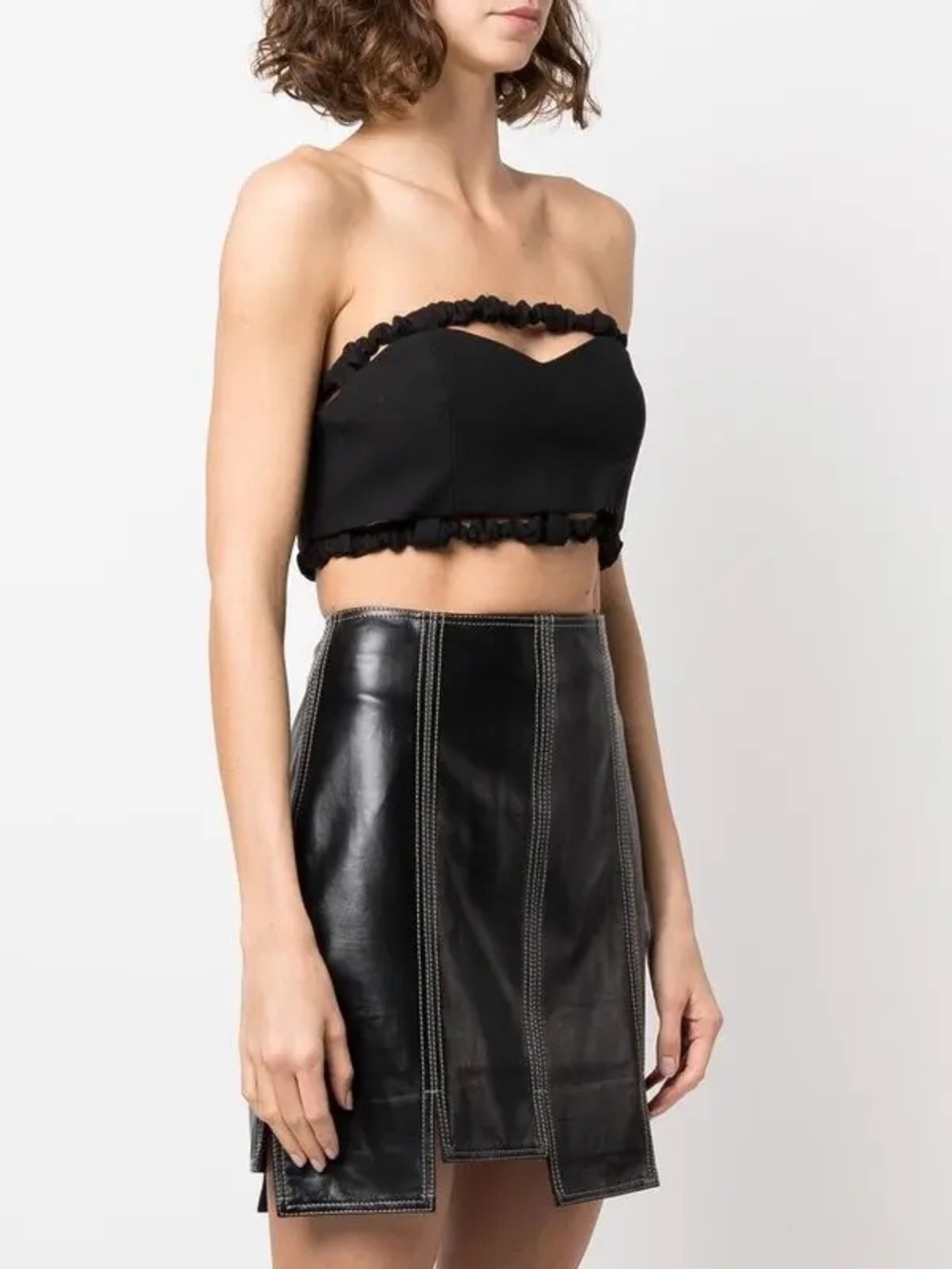 GANNI Bandeau Strapless Crop Top in Black Size S